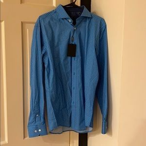 Bugatchi Turquoise Dots Dress Shirt SZ Large (L)